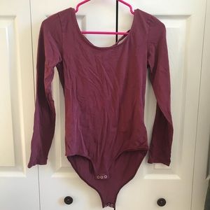 maroon long sleeved bodysuit
